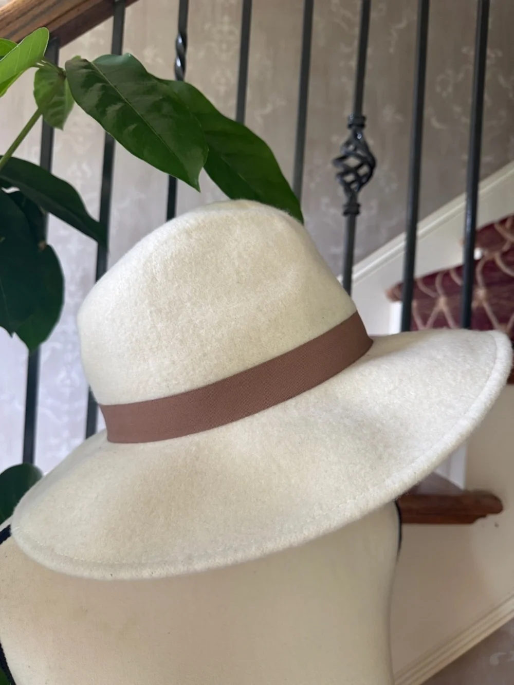 ASOS classic ladies wide brim, hat with brown trim NWT cream